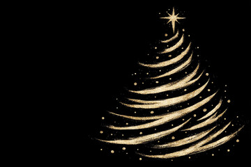 Golden Brush Christmas Tree on Black Background