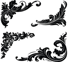 Fototapeta premium Ornate black corner flourish silhouette vector set on white background