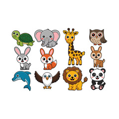 Obraz premium Adorable cartoon baby animals collection cute forest ocean wildlife set