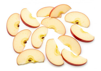 Fresh Sliced Apples, Red Apple Fruit Slices on White Background, Healthy Snack, Juicy Apple Segments.