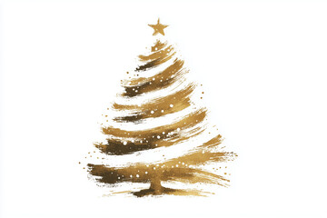 Golden Brushstroke Christmas Tree on White Background