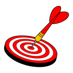 Red dart hitting bullseye on target board aiming for success and precision