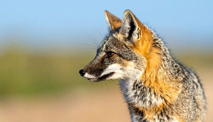 Fototapeta premium Profile portrait of a small, wild canid against a blurred background