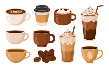 Obraz premium Collection of coffee drinks and cups for a morning brew or cafe scene