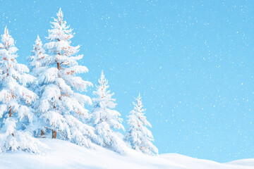 Snowy Christmas Tree under Blue Sky