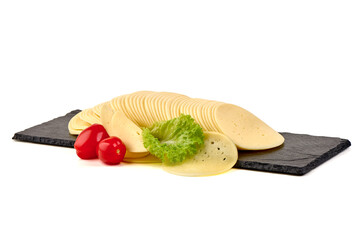 Sliced Cheese with Tomatoes and Lettuce, isolated on white background
