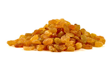 Golden Raisins, isolated on white background