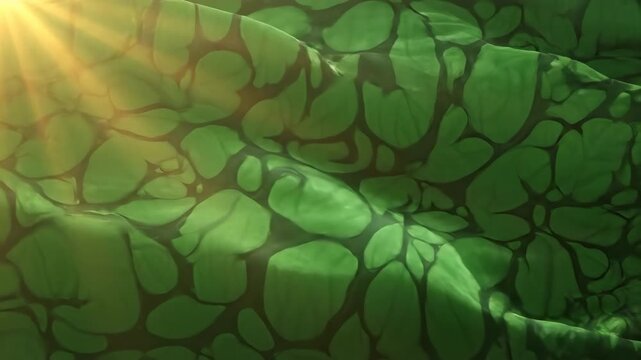 Seamlessly looping video featuring ethereal golden light rays filtering through a soft, shifting organic green pattern sunlight, art, effect