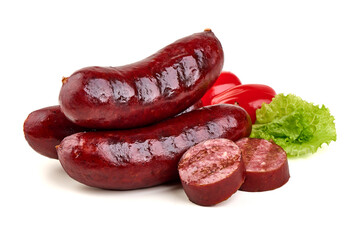 Sausage with Red Peppers and Lettuce, isolated on white background