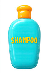 Vibrant Teal Shampoo Bottle with Bright Orange Cap and Bold Yellow "SHAMPOO" Text, Iconic 3D Rendered Design for Hair Care, Cleansing, and Personal Hygiene Products &ndash; Perfect for Digital Marketing Ass