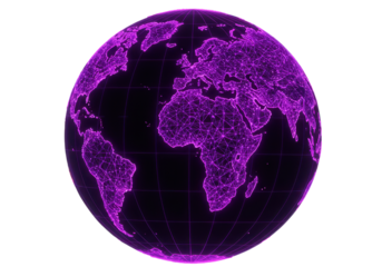 Isolated World Globe Futuristic Geometric Map in Purple; International Technology Concept