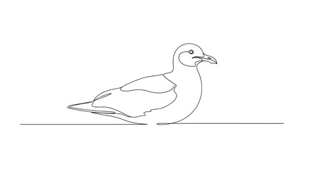 Fototapeta premium Line drawing of a seagull standing with beak open on a line 
