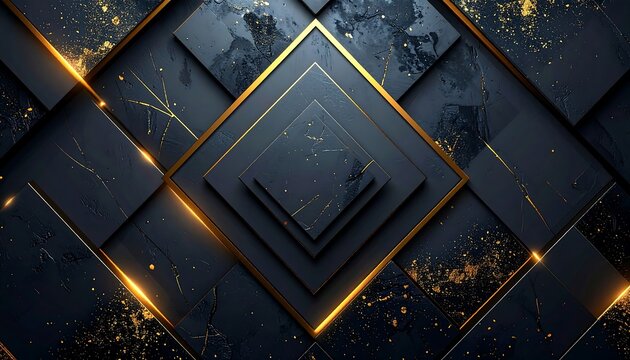 Abstract, textured composition of overlapping geometric shapes with golden accents - Powered by Adobe