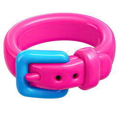 Vibrant 3D Rendered Glossy Pink Strap with Bright Blue Buckle. A Chunky, Stylized Fashion Accessory Featuring a Modern, Playful Pop Art Aesthetic, Perfect for Digital Design, Trendy Visual Content, an