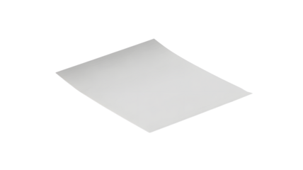 A single blank white sheet of paper with a slight bend isolated on a transparent background for design and copy space isolated on transparent background