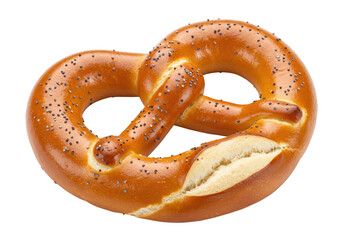 Isolated pretzel, freshly baked snack with poppy seeds, traditional pastry close-up view