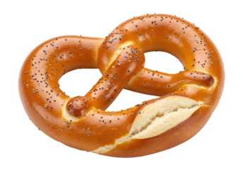 Isolated pretzel, freshly baked snack with poppy seeds, traditional pastry close-up view