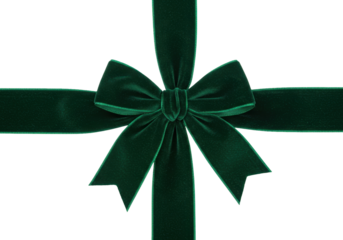 Isolated deep-green velvet ribbon bow, decorative holiday gift package wrap embellishment