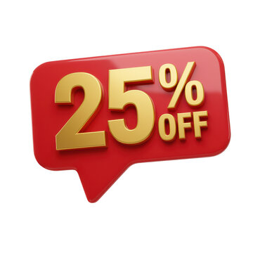 Red 25 percent off sale tag isolated on transparent background