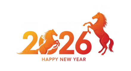 Happy new year 2026 with horse graphic and gradient color isolated on transparent background