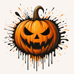 Spooky Halloween pumpkin with dripping paint, perfect for party invites and decorations