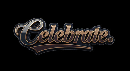 Shiny 'Celebrate' Text with Golden and Brown Accents on a Black Background