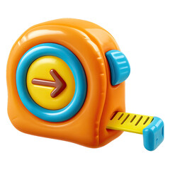 Vibrant 3D cartoon measuring tape icon in glossy orange, blue, and yellow, perfect for precise home improvement, DIY projects, construction, and architectural design, symbolizing progress and accurate