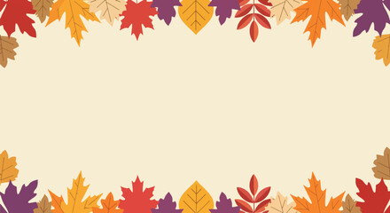 Flat vector illustration of an autumn leaf border with vibrant seasonal foliage and copy space, perfect for fall invitations, greeting cards, and Thanksgiving designs