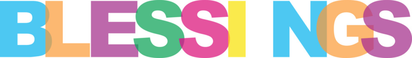 Colorful blessings word art text design with gradient colors for positive messaging