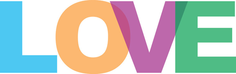 Colorful love text design featuring vibrant hues and bold typography