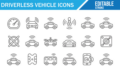 Collection of Self-Driving Car Icons for Future Mobility Solutions