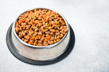 Dry food for pets, dogs or cats. Healthy organic food for animals.