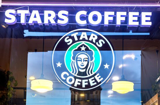 Stars Coffee showcase. Stars Coffee replaced Starbucks in Russia