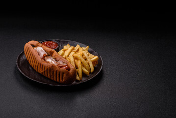 French fries are salty, crispy, and fried in oil, unhealthy takeaway food. French fries