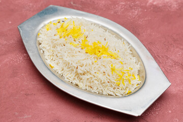 Riz basmati indien – riz blanc parfumé, photographie culinaire vue du dessus