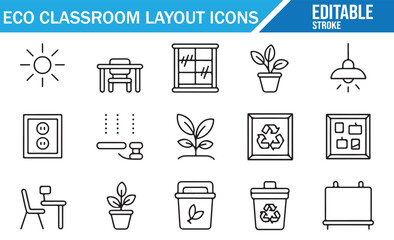 Modern Eco Classroom Design Icons Featuring Sustainable Elements