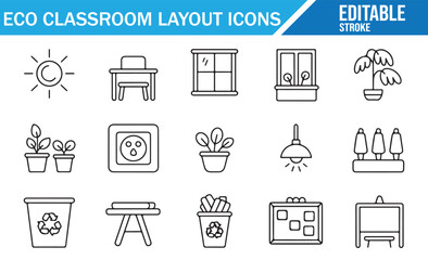 Eco Classroom Elements Icons for Green Educational Institutions