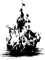 High contrast black and white flame icon for grunge and gothic designs