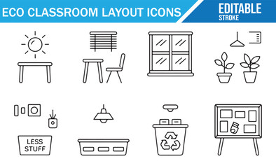 Set of Eco Classroom Design Icons for Green Learning Spaces