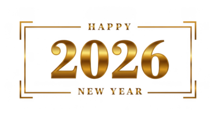 Happy new year 2026 golden text effect isolated on transparent background for banner, poster, greeting card, invitation, and celebration concept