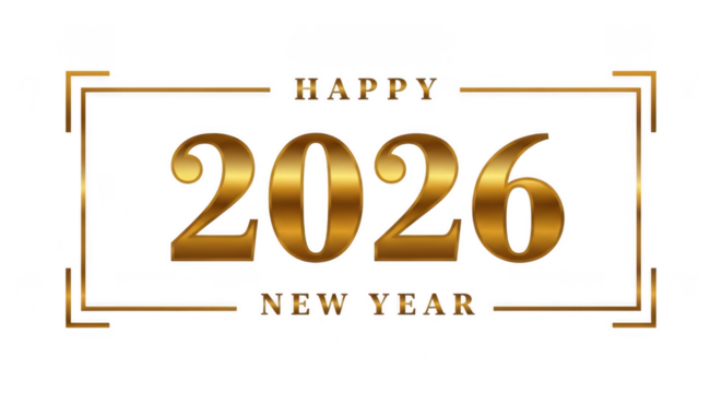 Happy new year 2026 golden text effect isolated on transparent background for banner, poster, greeting card, invitation, and celebration concept