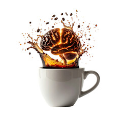 Energizing brain splash from hot coffee cup, awakening creativity and focus