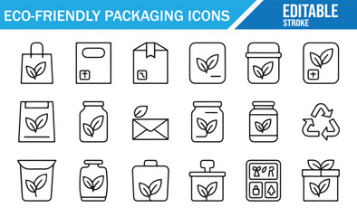 Clean Line Art of Eco-Friendly Packaging Design with Green Leaf Concept