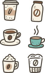 vintage coffee shop icons, bold handrawn 
