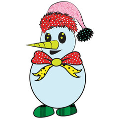 Cute snowman with hat and bow tie for winter holiday season