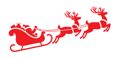 Red santa claus sleigh pulled by reindeer illustration