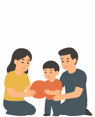 Fototapeta premium Family Love Parents and Child with a Heart Illustration Depicting Affection and Togetherness