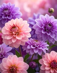 Fototapeta premium Close-up of vibrant, soft-petaled flowers in pink and purple hues