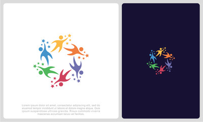 Abstract people colorful logo icon design minimal style illustration. community logo icon vector isolated.	

