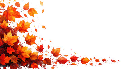 Vibrant autumn leaves gracefully falling against a clean white background, evoking the beauty of the season.